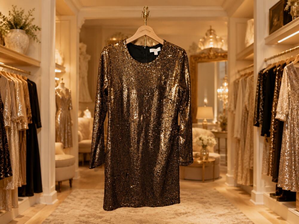 Michael Kors Gold Sequin Mini Dress Long Sleeve Party Cocktail NWT L Party Dress